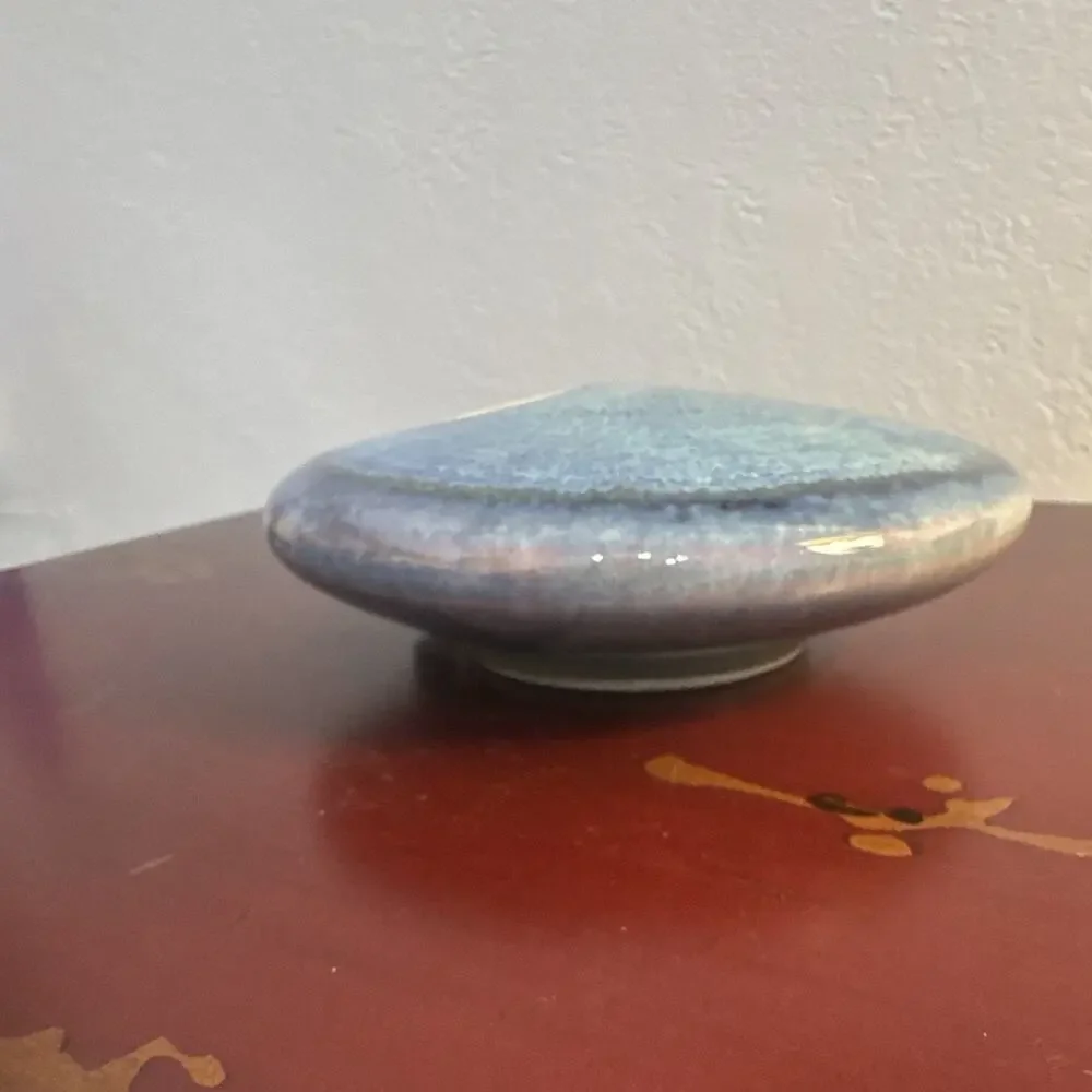 Georgetown Pottery Ikebana round flat UFO flower frog signed , Main Art Pottery